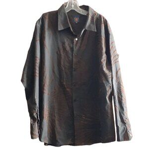 Franky Max Button Front Flocked Shirt Swirl Print Brown Espresso 2XL